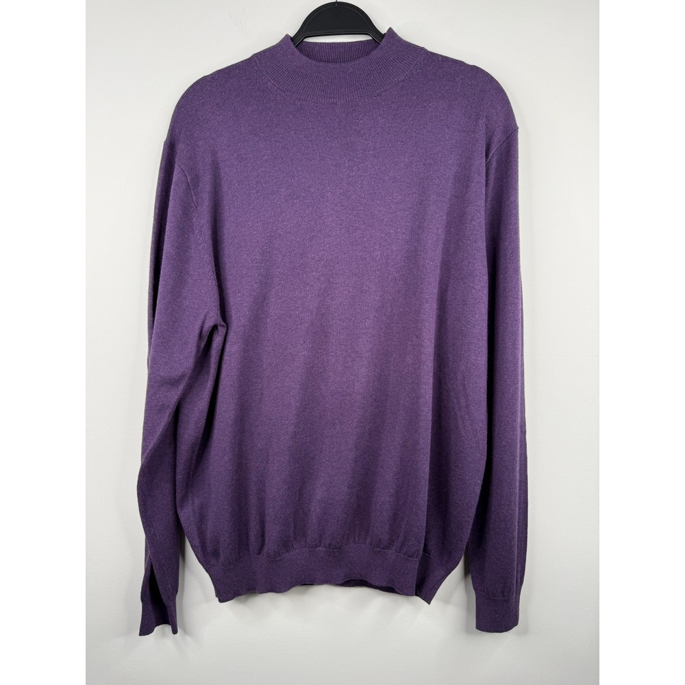 NWOT Paul Fredrick Mens Purple Silk Cotton Cashmere Mock Neck Sweater L Preppy